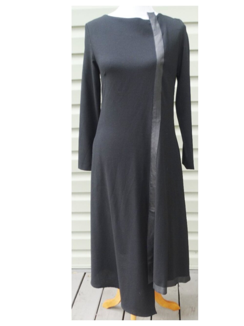 Sonia Speciale Luxury Lambskin Details Midi Wool Dress IT44/US10, Asymmetrical